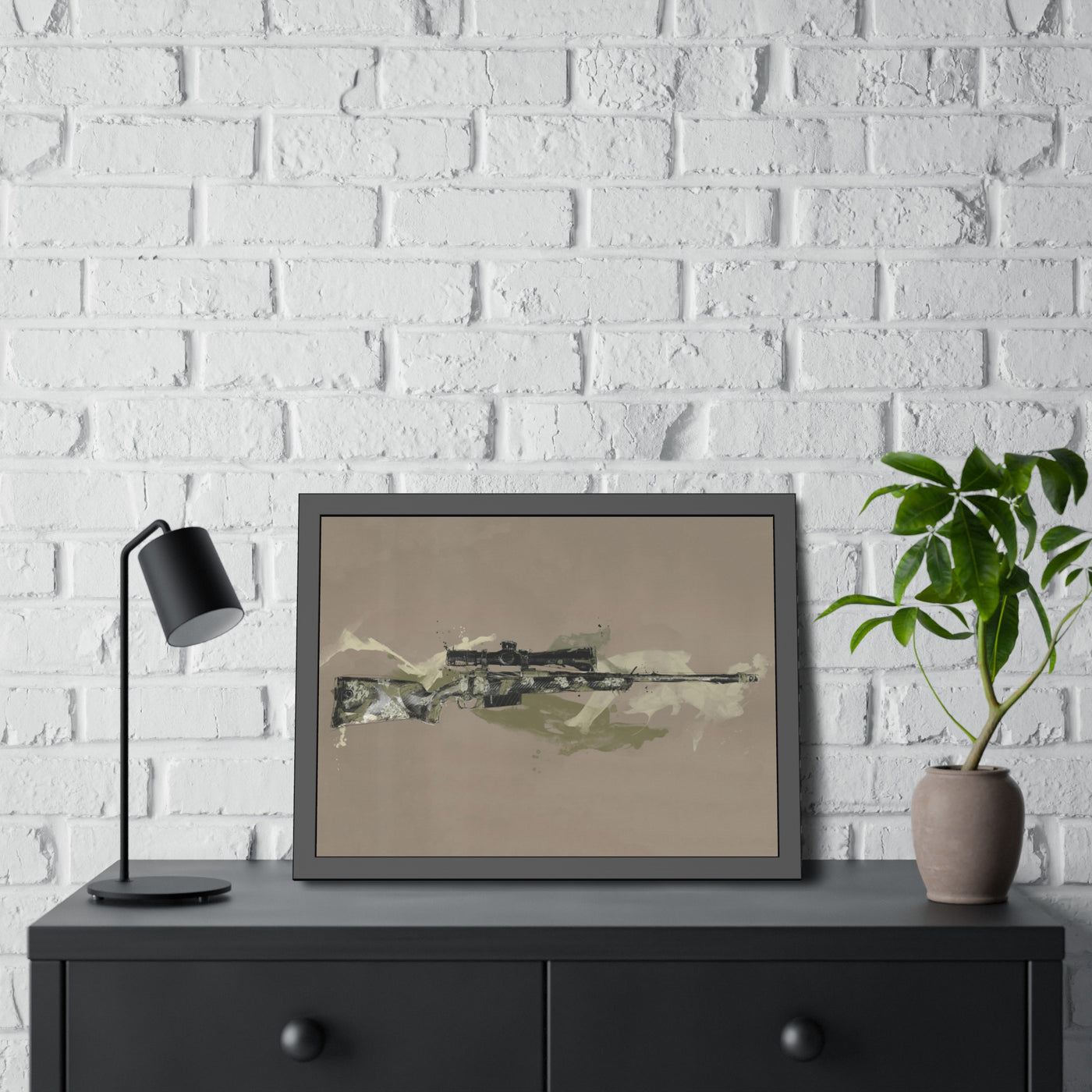 The Harvester - Long Range Hunting Rifle Painting (Minimal) - Black Frame - Value Collection