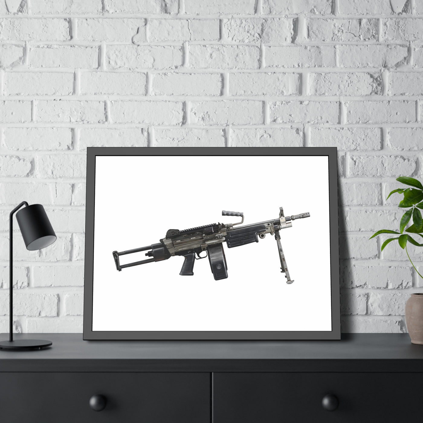 Belt-Fed 5.56x45mm Light Machine Gun Painting - Just The Piece - Black Frame - Value Collection