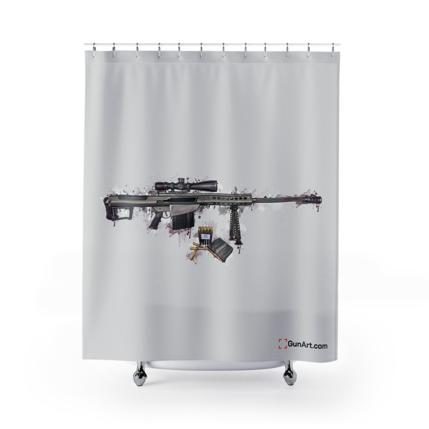 The Long-Range Legend - .50 Cal BMG Rifle Shower Curtain - Purple Background