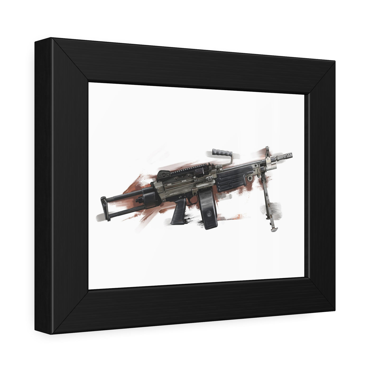 Belt-Fed 5.56x45mm Light Machine Gun Painting - Red Background - Black Frame - Value Collection