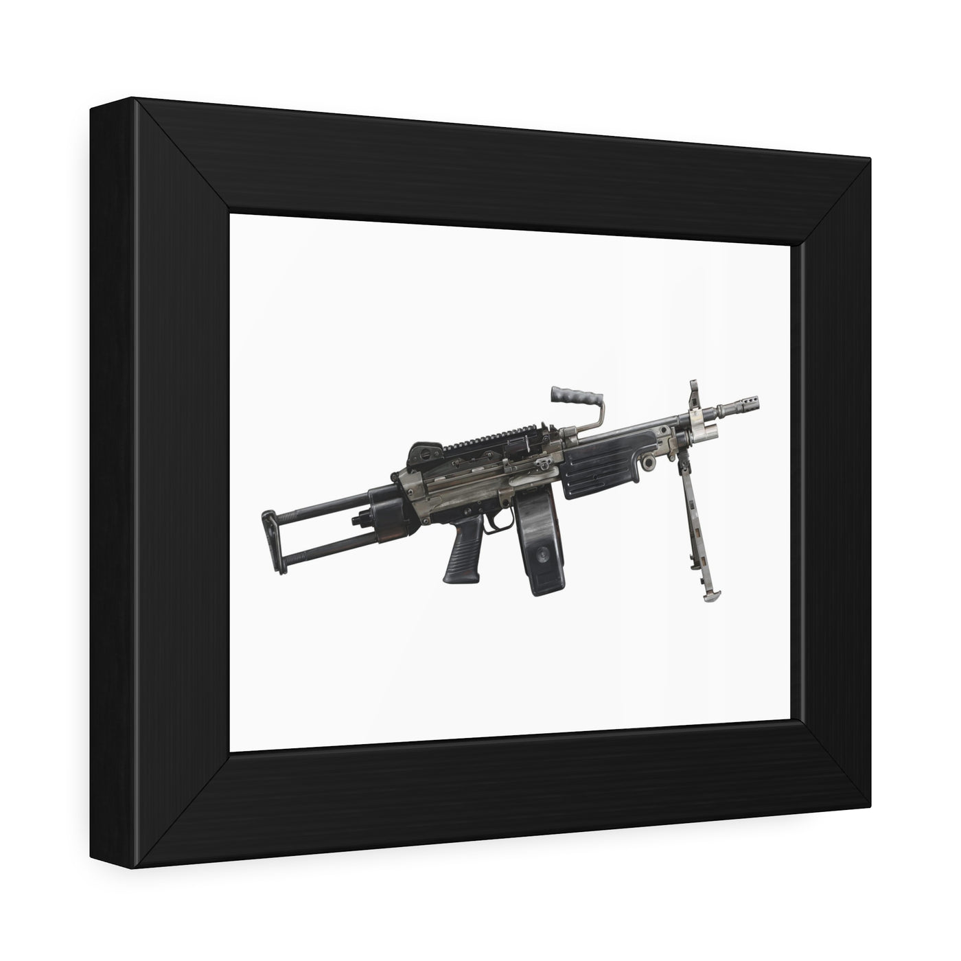 Belt-Fed 5.56x45mm Light Machine Gun Painting - Just The Piece - Black Frame - Value Collection