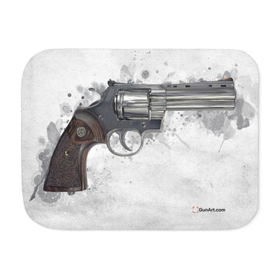 Wood & Stainless .357 Magnum Revolver Sherpa Blanket - Grey Background