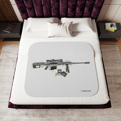 The Long-Range Legend - .50 Cal BMG Rifle Sherpa Blanket - Green Background