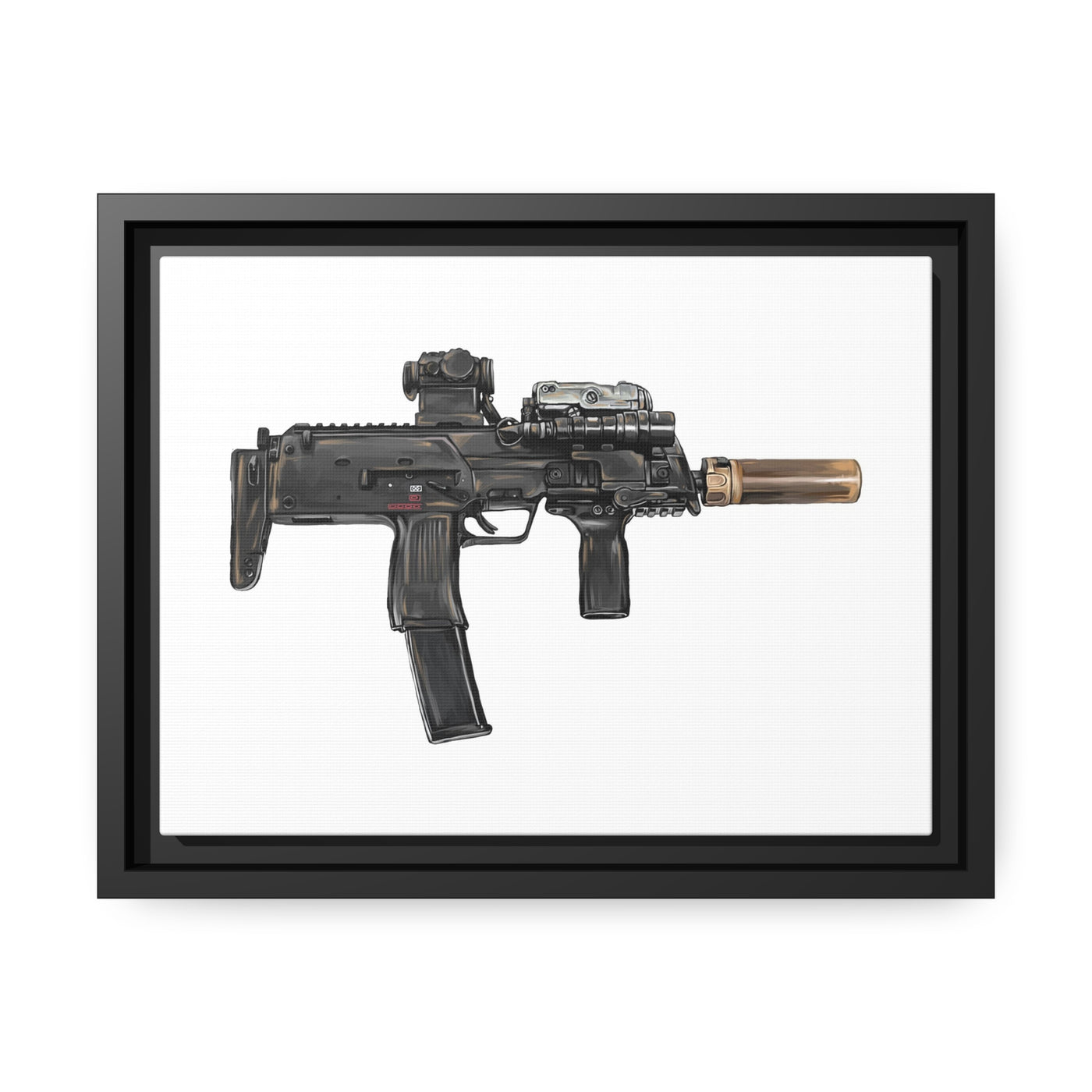 German 4.6x30mm Sub Machine Gun Painting - Just The Piece - Black Framed Wrapped Canvas - Value Collection