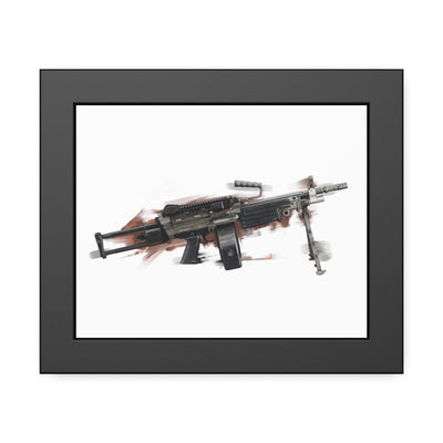 Belt-Fed 5.56x45mm Light Machine Gun Painting - Red Background - Black Frame - Value Collection