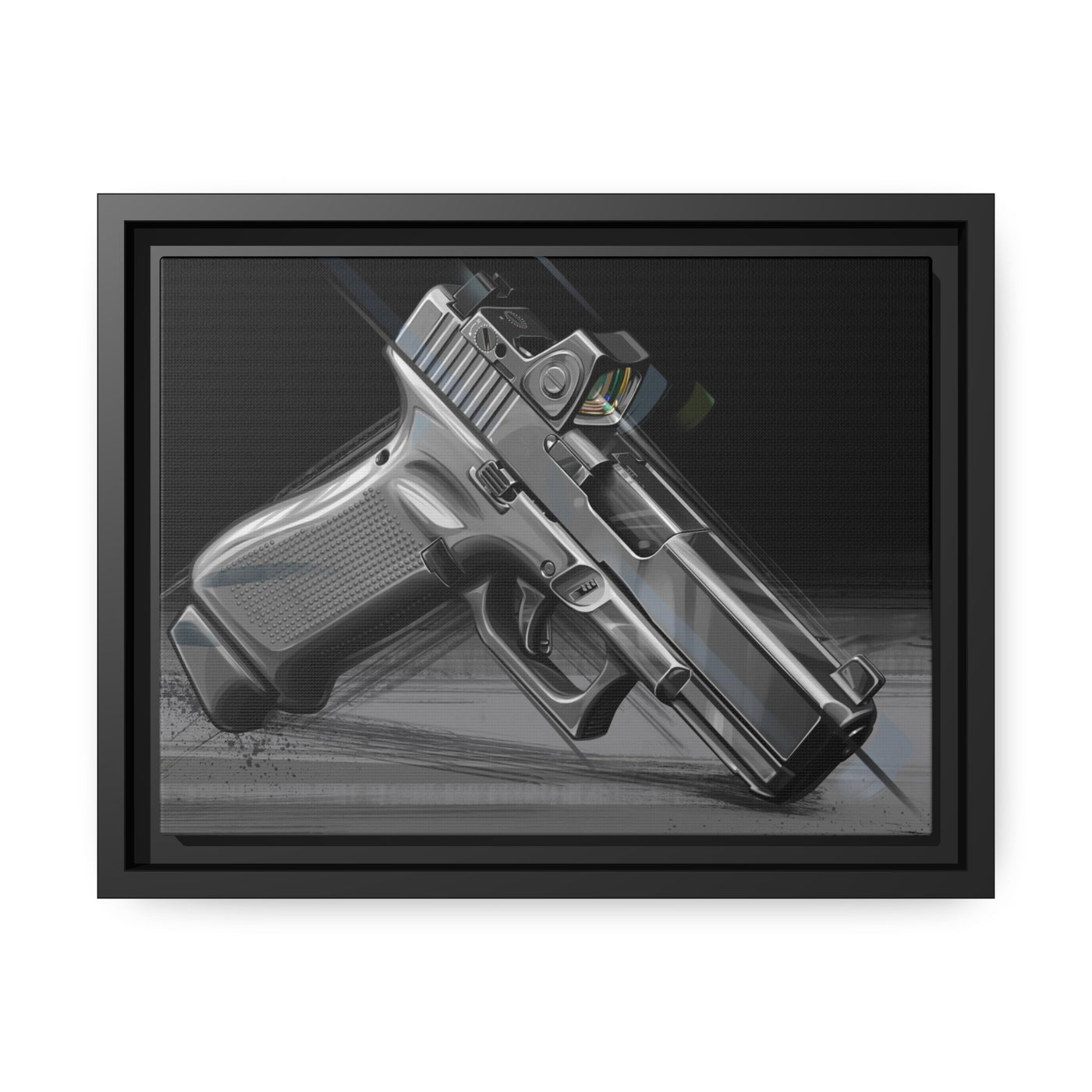 The Last Resort - OG Grey Poly Pistol Painting - Black Framed Wrapped Canvas - Value Collection