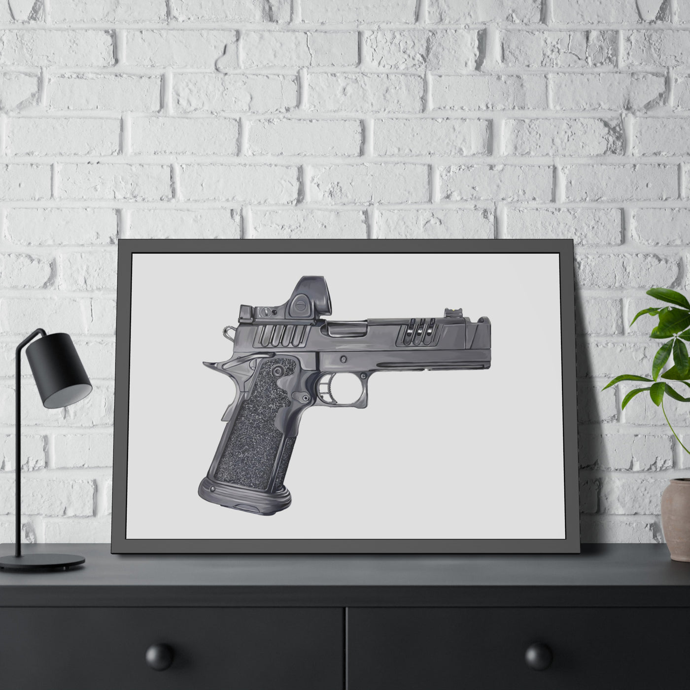 2011 Delta Pistol Painting - Just The Piece - Black Frame - Value Collection