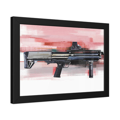 Tactical Bullpup Shotgun Painting - Red Background - Black Frame - Value Collection