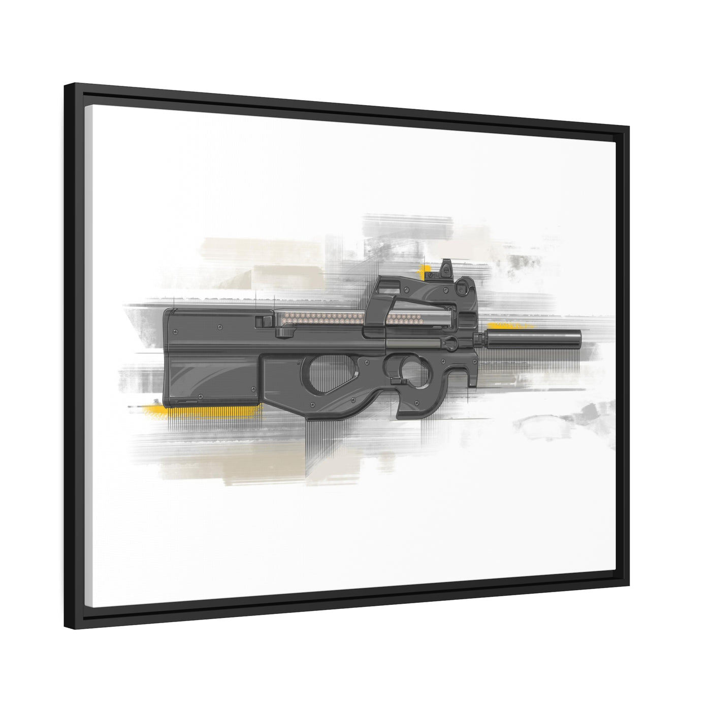 Secret Service Subgun - Bullpup 5.7x28mm Painting - Black Framed Wrapped Canvas - Value Collection