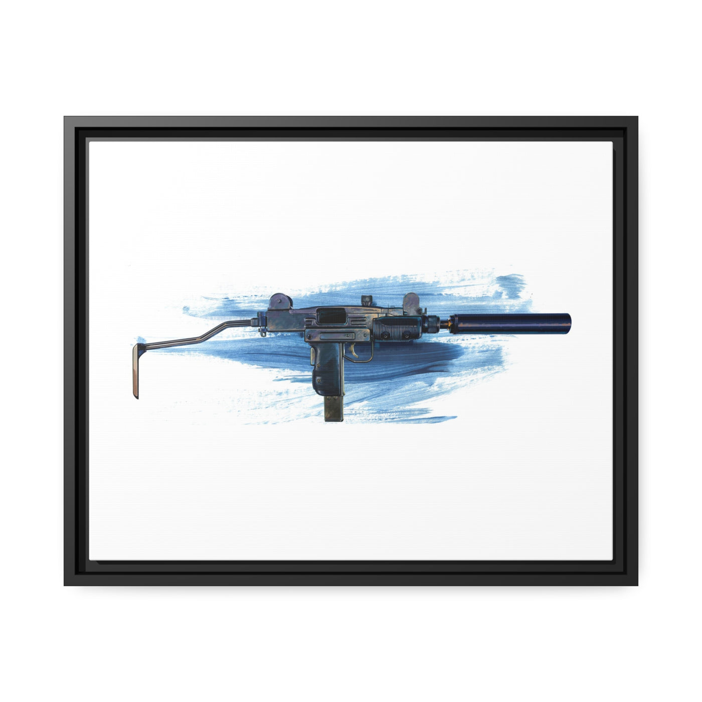 The Miniature Menace - Full Auto Subgun Painting - Black Framed Wrapped Canvas - Value Collection