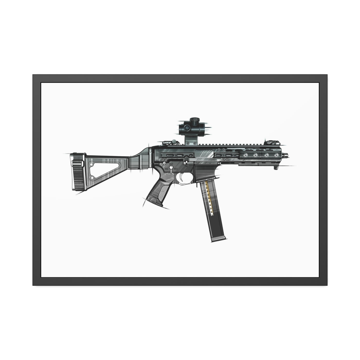 .45 Cal SMG Painting - Just The Piece - Black Frame - Value Collection