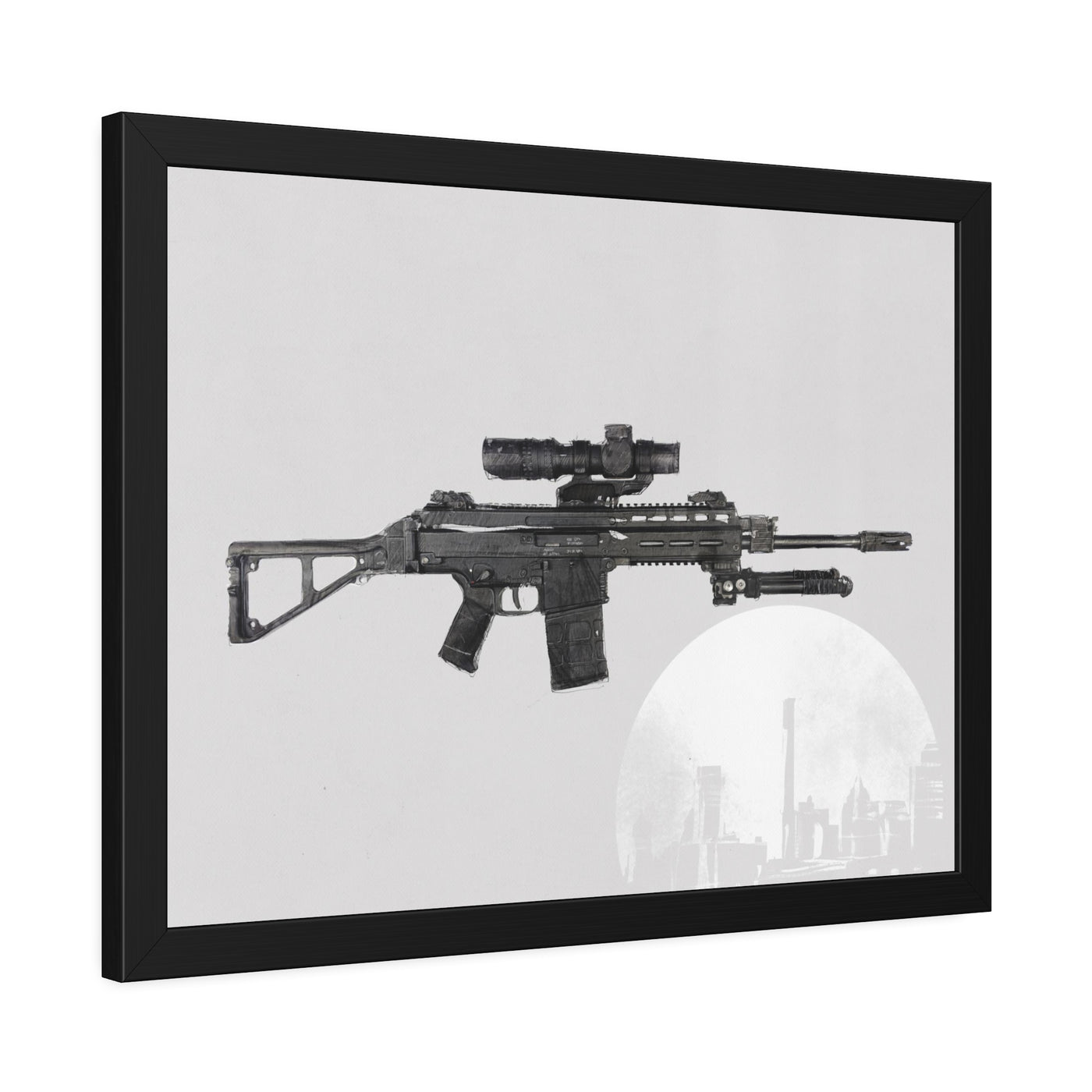 The Urban Sniper Painting - White Background - Black Frame - Value Collection