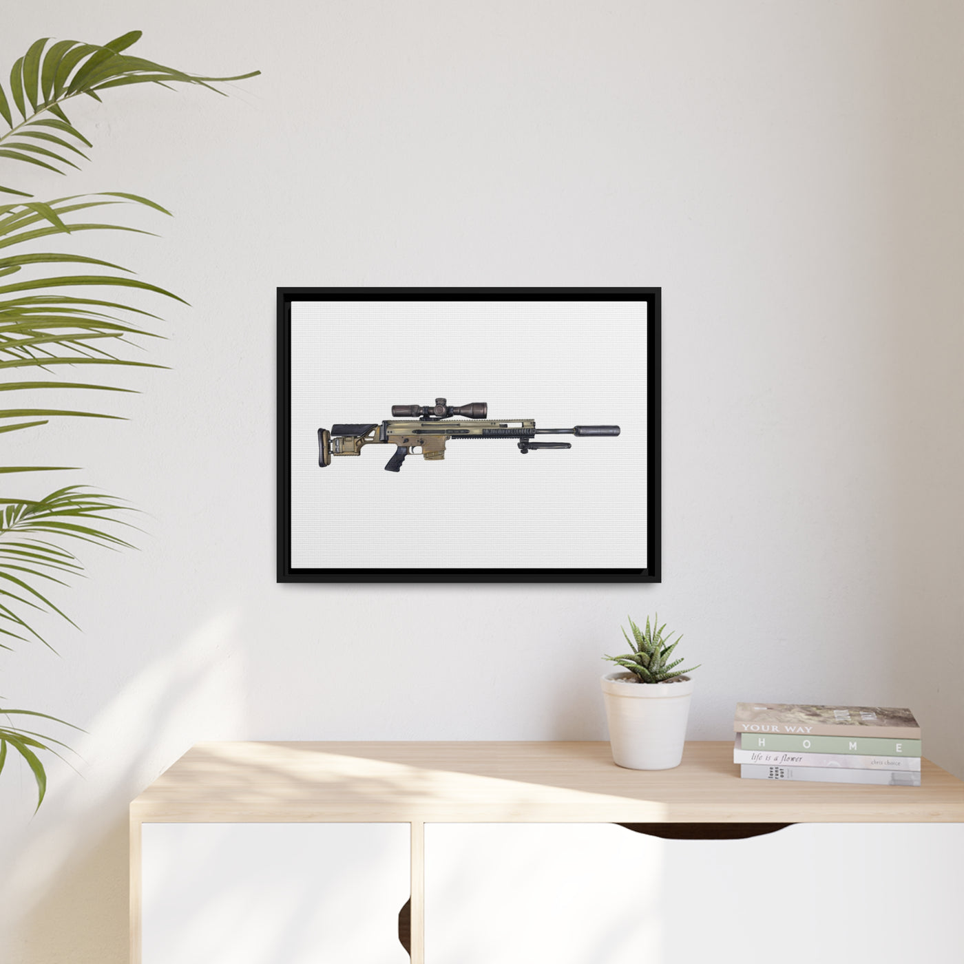 Socom Sniper Rifle Painting - Just The Piece - Black Framed Wrapped Canvas - Value Collection