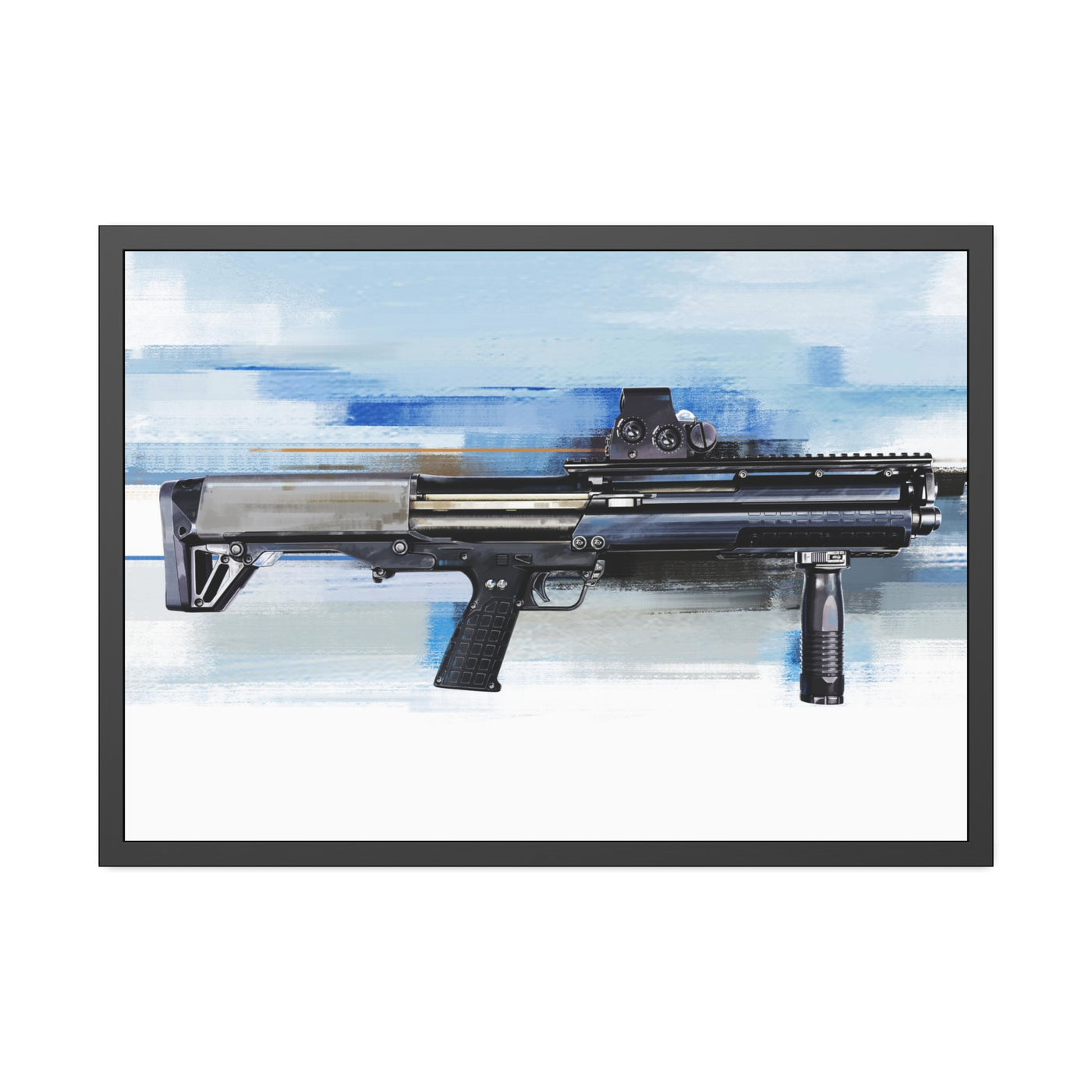 Tactical Bullpup Shotgun Painting - Blue Background - Black Frame - Value Collection