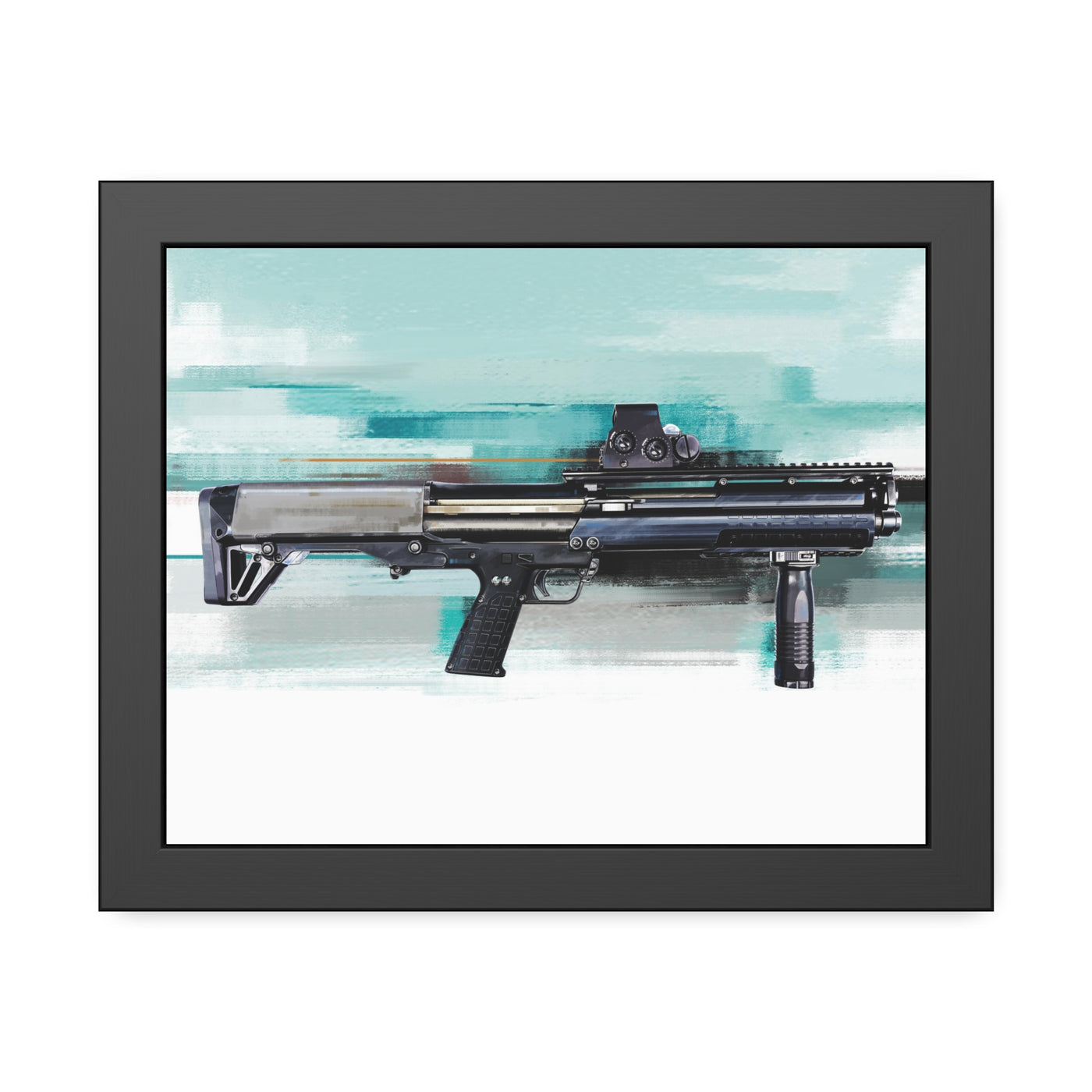 Tactical Bullpup Shotgun Painting - Green Background - Black Frame - Value Collection