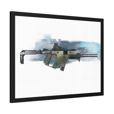 The Vindicator - Suppressed SMG Painting - Blue Background - Black Frame - Value Collection