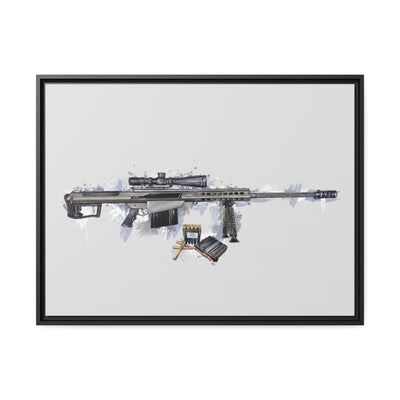 The Long-Range Legend - .50 Cal BMG Rifle Painting - Blue Accents - Black Framed Wrapped Canvas - Value Collection