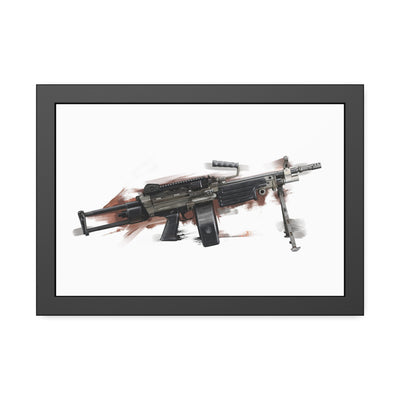 Belt-Fed 5.56x45mm Light Machine Gun Painting - Red Background - Black Frame - Value Collection