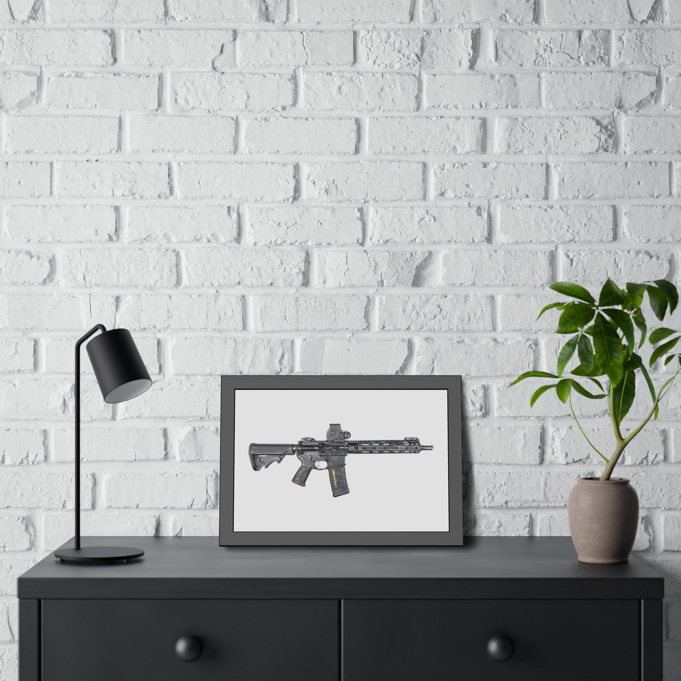 Defending Freedom - AR-15 State Painting - Just The Piece - Black Frame - Value Collection