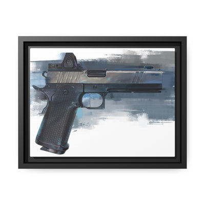 2011 Charlie - Pistol Painting - Blue Background - Black Framed Wrapped Canvas - Value Collection