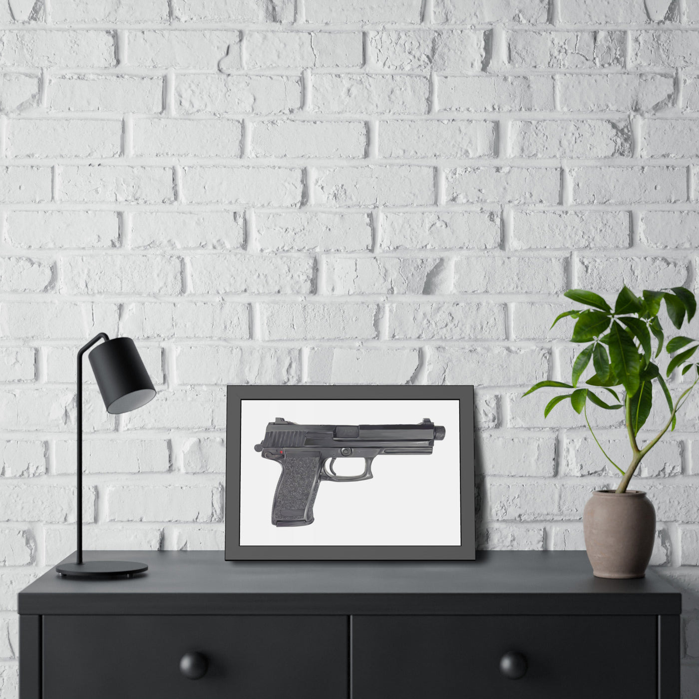 Tactical .45 ACP Poly Pistol Painting - Just The Piece - Black Frame - Value Collection