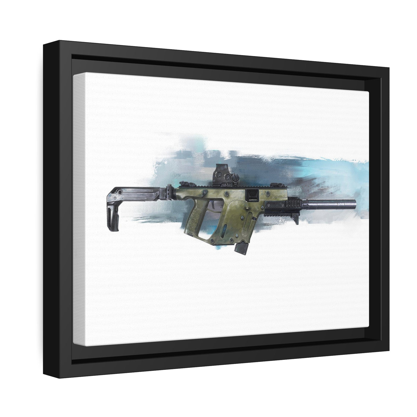 The Vindicator - Suppressed SMG Painting - Blue Background - Black Framed Wrapped Canvas - Value Collection