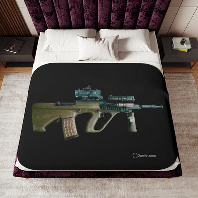 Universal Army Bullpup Rifle Sherpa Blanket - Black Background - Just The Piece