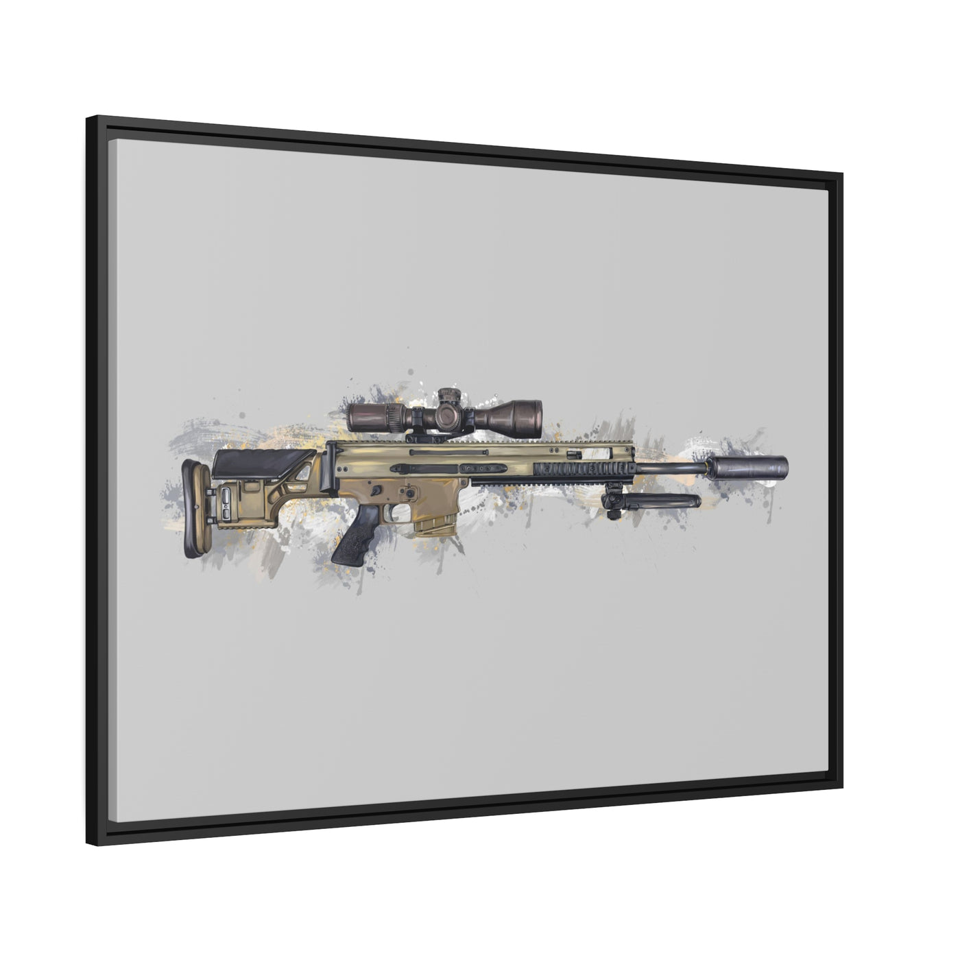 Socom Sniper Rifle Painting - Black Framed Wrapped Canvas - Value Collection