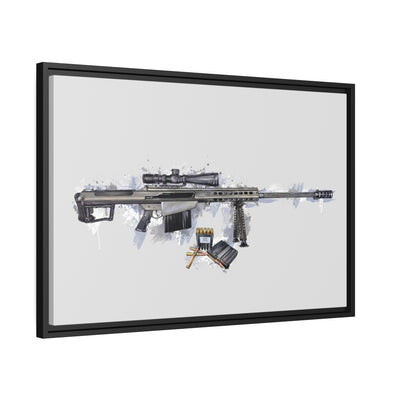 The Long-Range Legend - .50 Cal BMG Rifle Painting - Blue Accents - Black Framed Wrapped Canvas - Value Collection