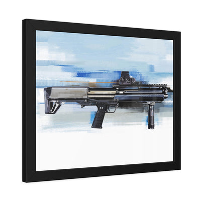 Tactical Bullpup Shotgun Painting - Blue Background - Black Frame - Value Collection