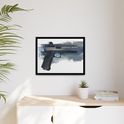 2011 Charlie - Pistol Painting - Blue Background - Black Framed Wrapped Canvas - Value Collection