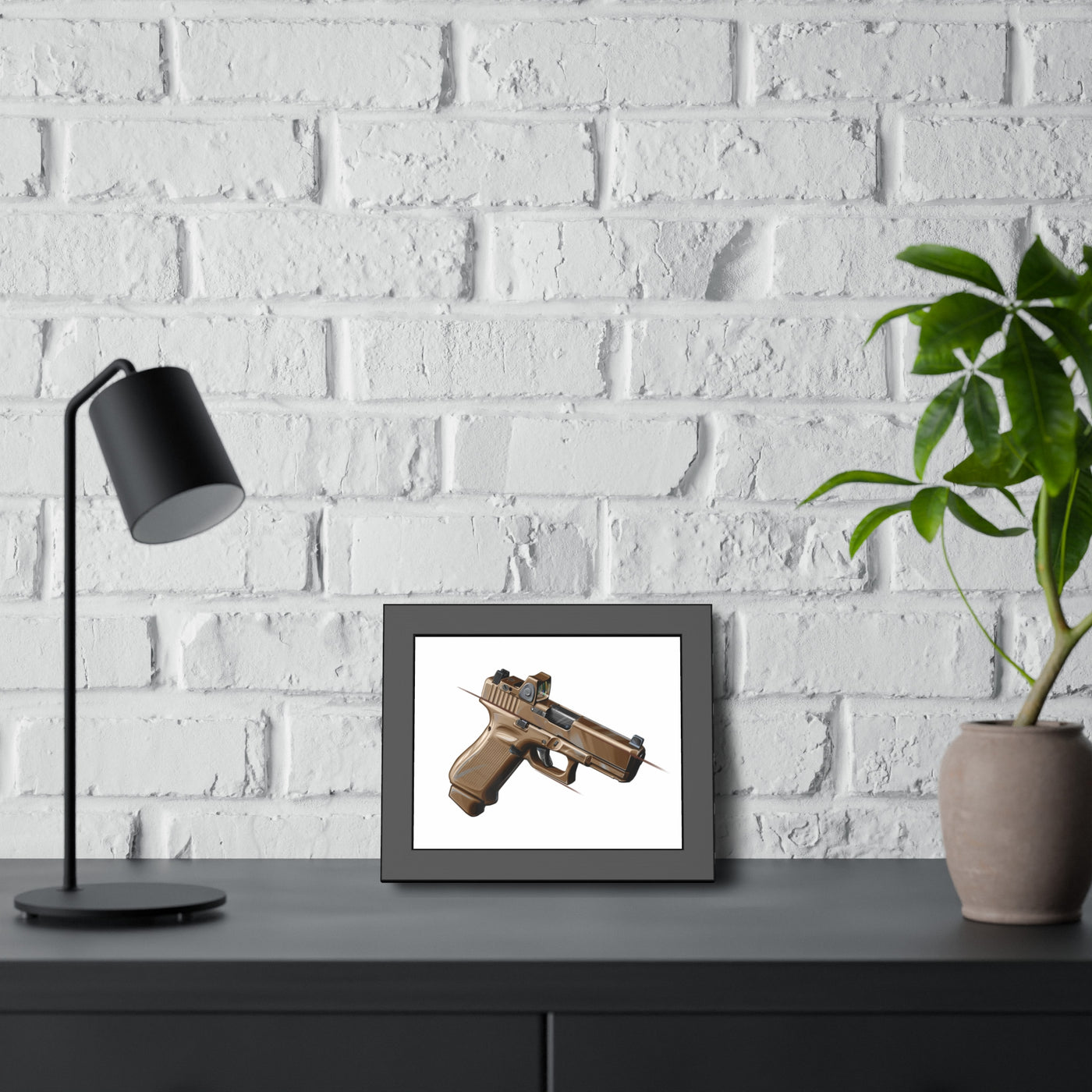 The Last Resort - OG Tan Poly Pistol Painting - Just The Piece - Black Frame - Value Collection