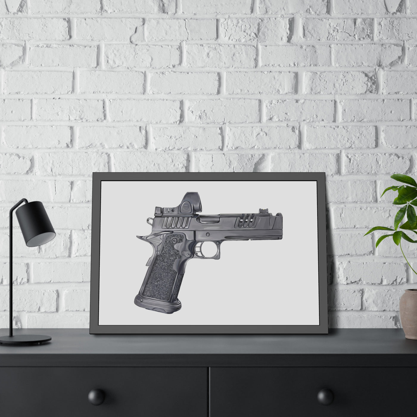 2011 Delta Pistol Painting - Just The Piece - Black Frame - Value Collection