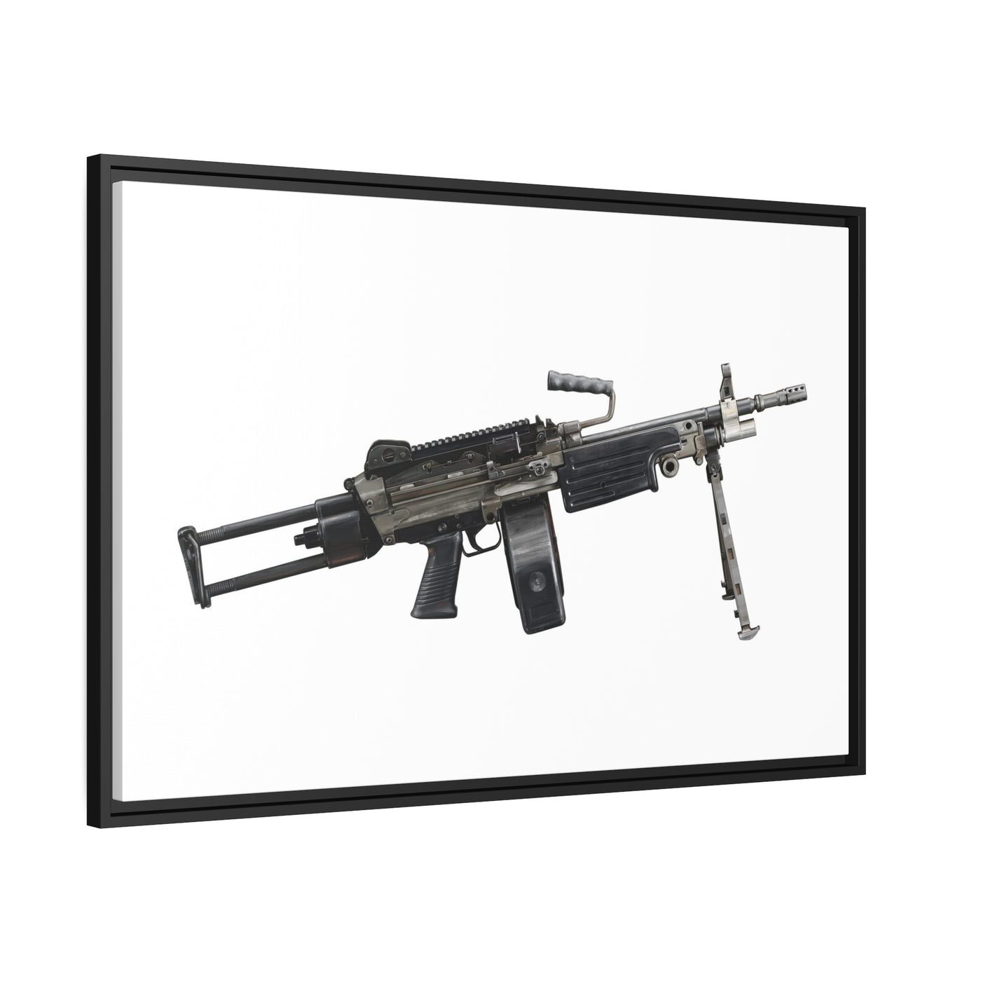 Belt-Fed 5.56x45mm Light Machine Gun Painting - Just The Piece - Black Framed Wrapped Canvas - Value Collection