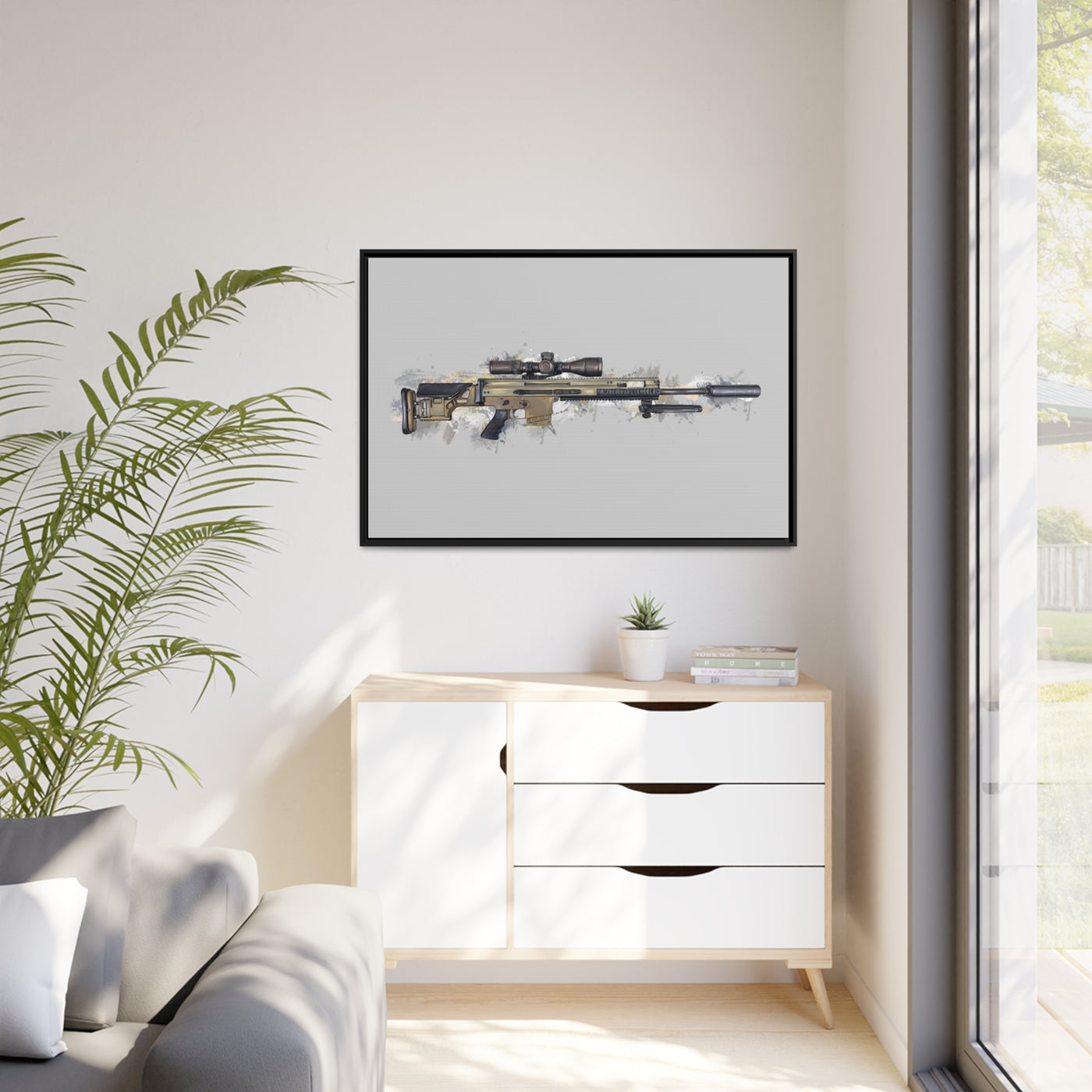 Socom Sniper Rifle Painting - Black Framed Wrapped Canvas - Value Collection