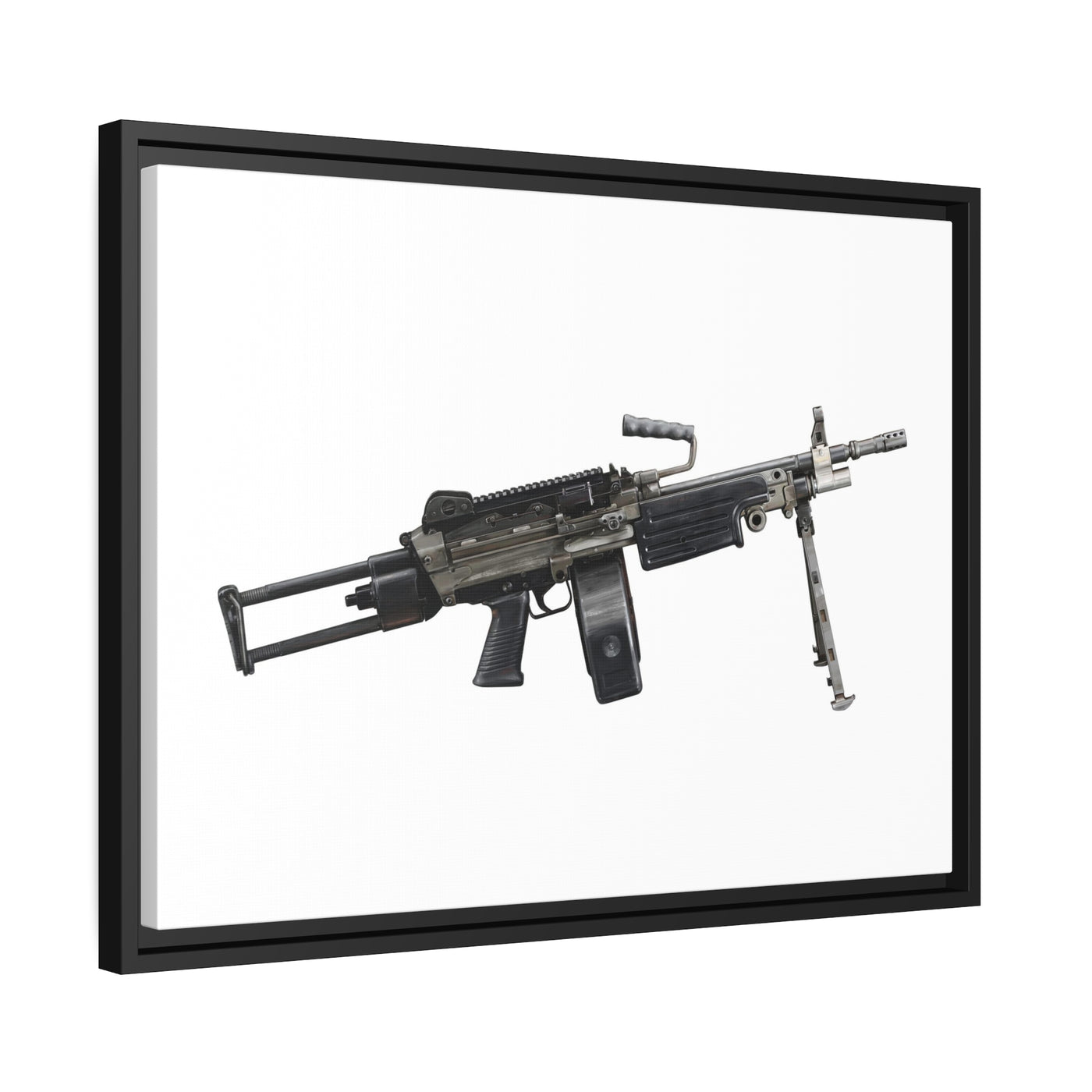 Belt-Fed 5.56x45mm Light Machine Gun Painting - Just The Piece - Black Framed Wrapped Canvas - Value Collection