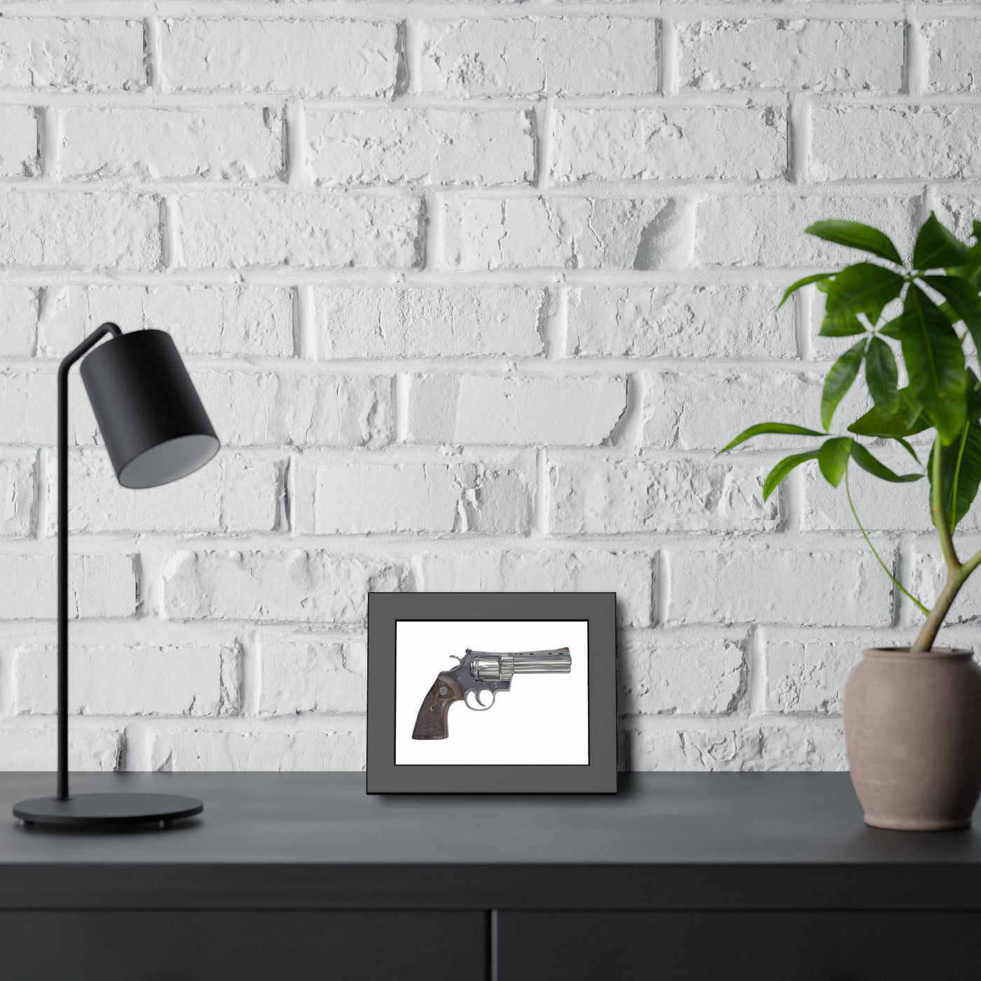 Wood & Stainless .357 Magnum Revolver Painting - Just The Piece - Black Frame - Value Collection