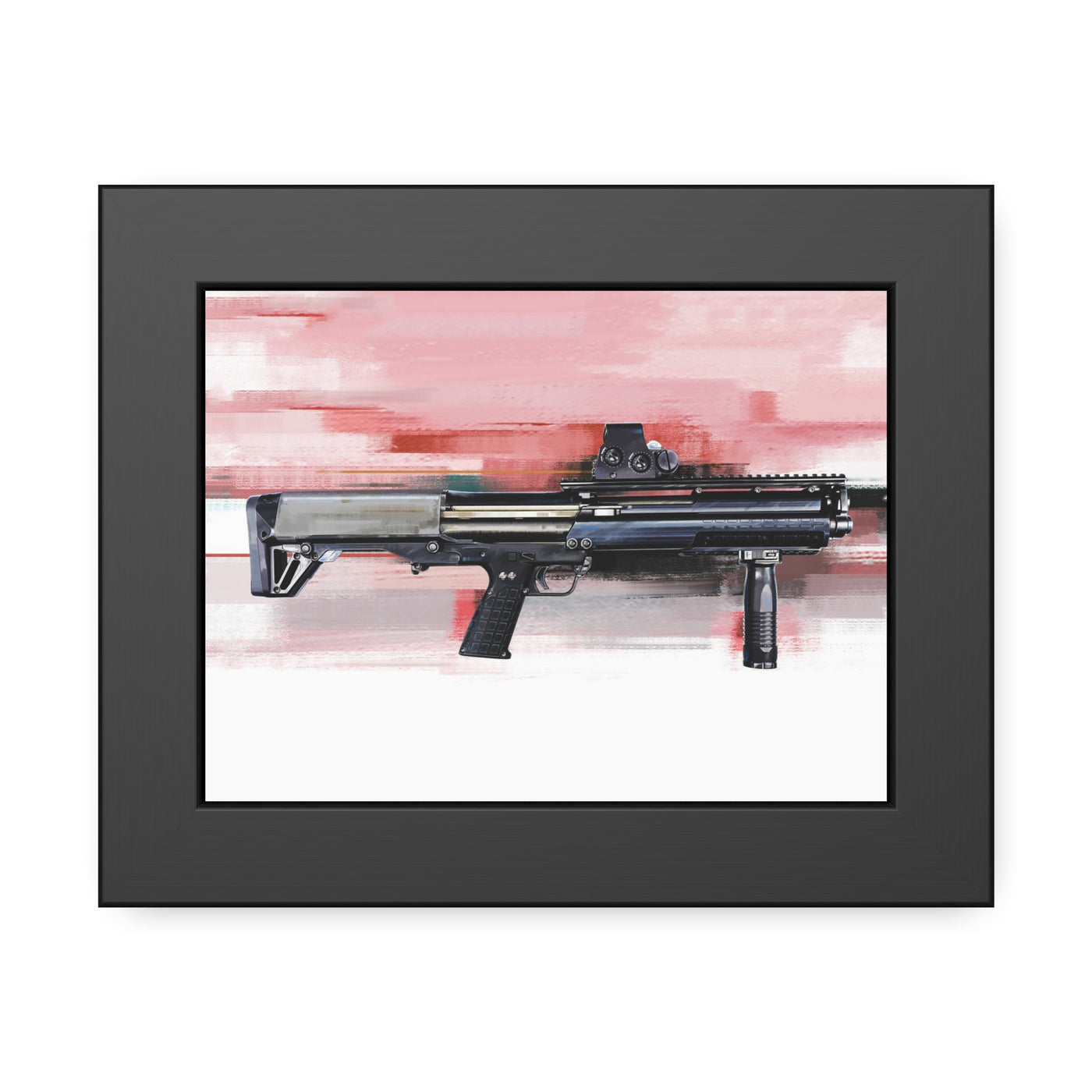 Tactical Bullpup Shotgun Painting - Red Background - Black Frame - Value Collection