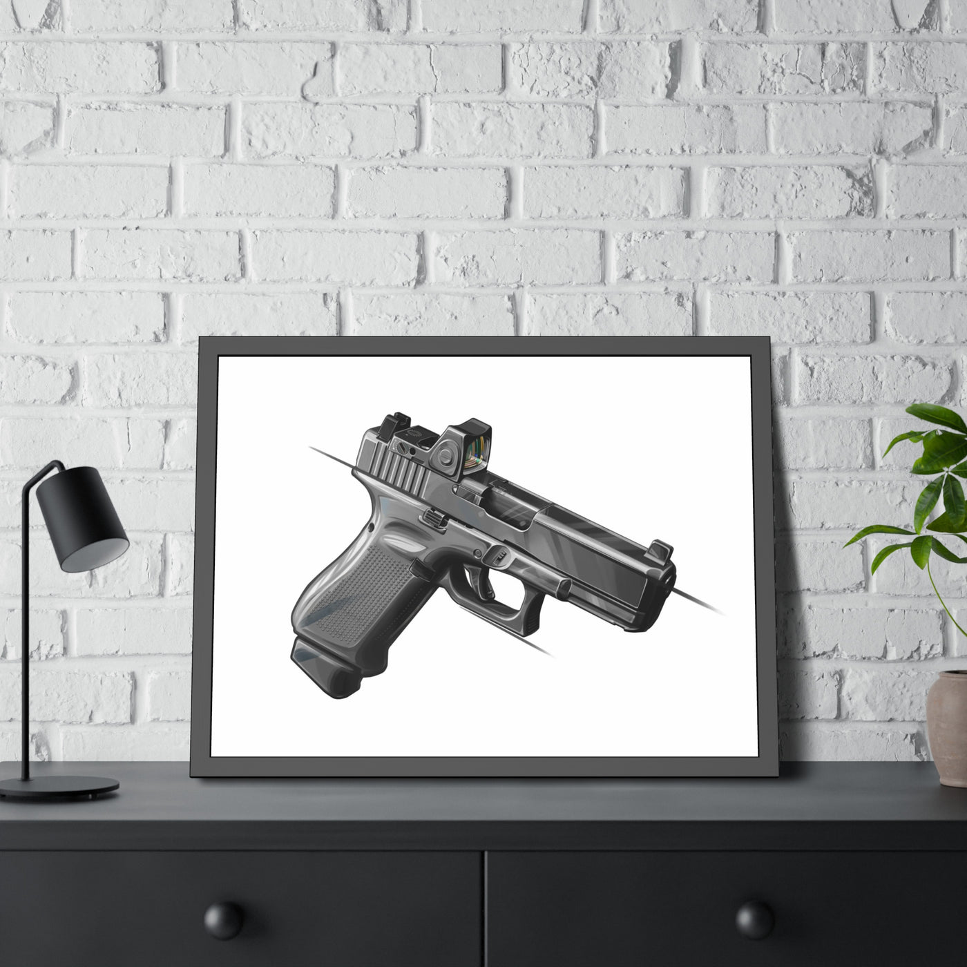 The Last Resort - OG Grey Poly Pistol Painting - Just The Piece - Black Frame - Value Collection