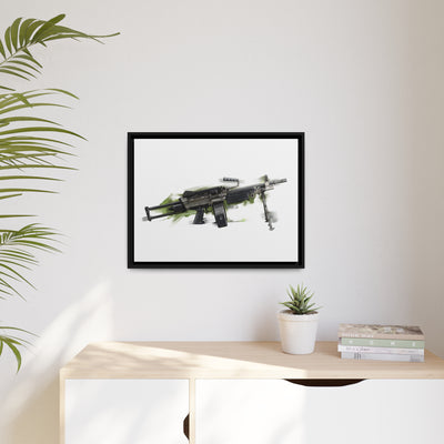 Belt-Fed 5.56x45mm Light Machine Gun Painting - Green Background - Black Framed Wrapped Canvas - Value Collection