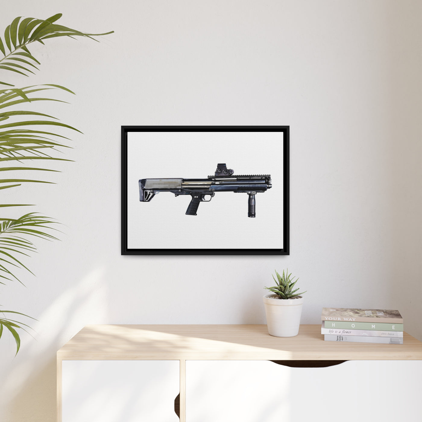 Tactical Bullpup Shotgun Painting - Just The Piece - Black Framed Wrapped Canvas - Value Collection