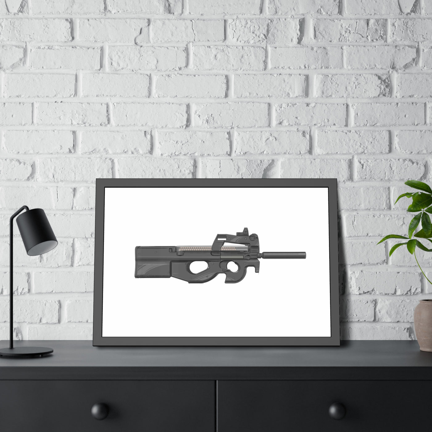 Secret Service Subgun - Bullpup 5.7x28mm Painting - Just The Piece - Black Frame - Value Collection