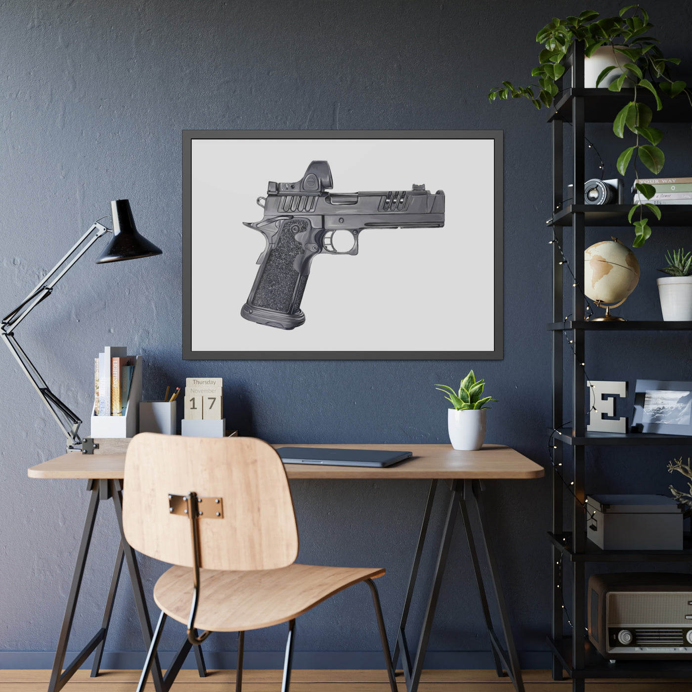 2011 Delta Pistol Painting - Just The Piece - Black Frame - Value Collection