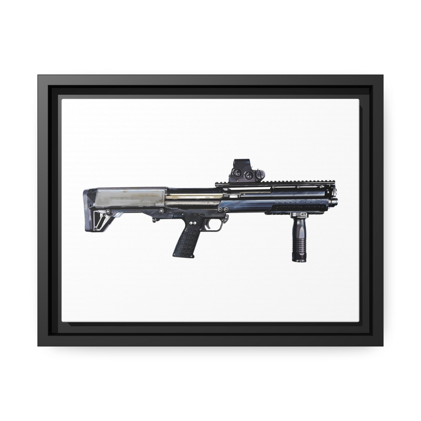 Tactical Bullpup Shotgun Painting - Just The Piece - Black Framed Wrapped Canvas - Value Collection