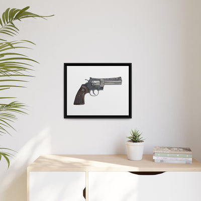 Wood & Stainless .357 Magnum Revolver Painting - Just The Piece - Black Framed Wrapped Canvas - Value Collection