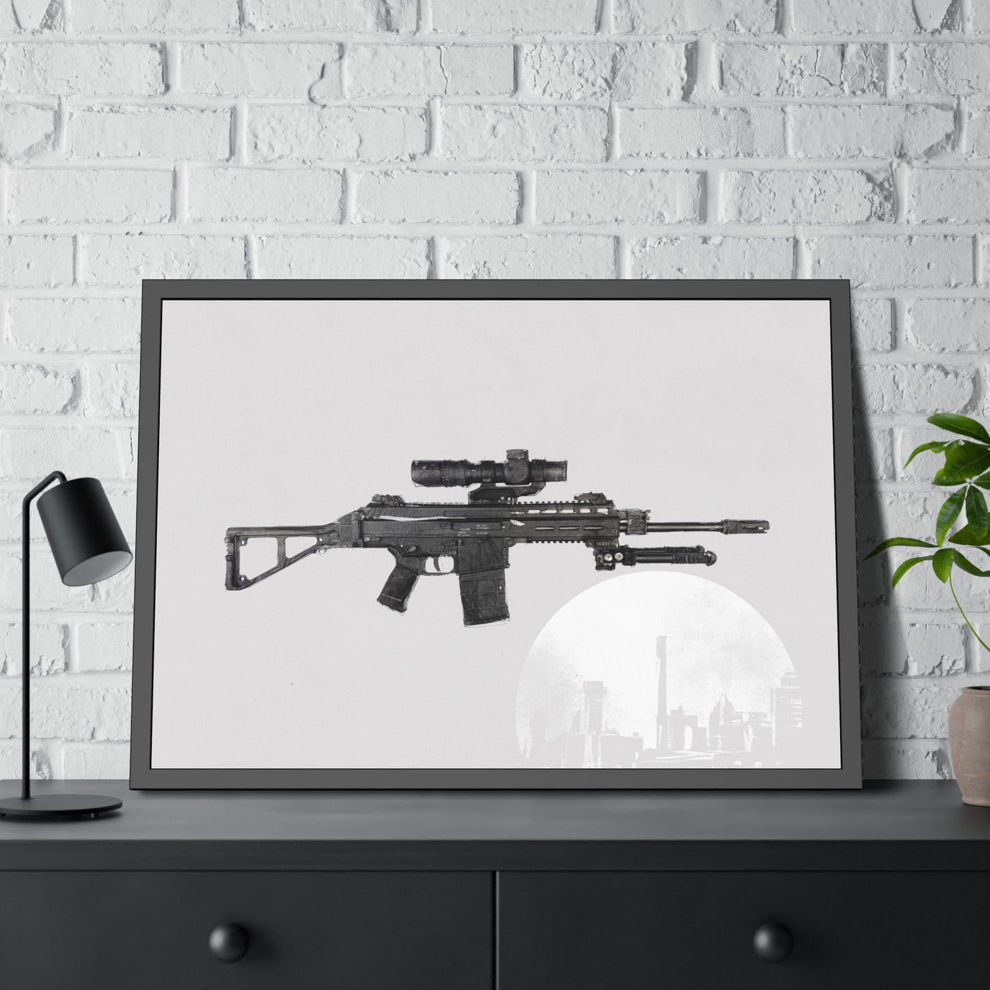 The Urban Sniper Painting - White Background - Black Frame - Value Collection