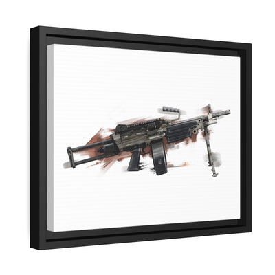 Belt-Fed 5.56x45mm Light Machine Gun Painting - Red Background - Black Framed Wrapped Canvas - Value Collection