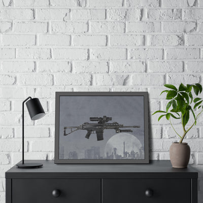 The Urban Sniper Painting - Grey Background - Black Frame - Value Collection