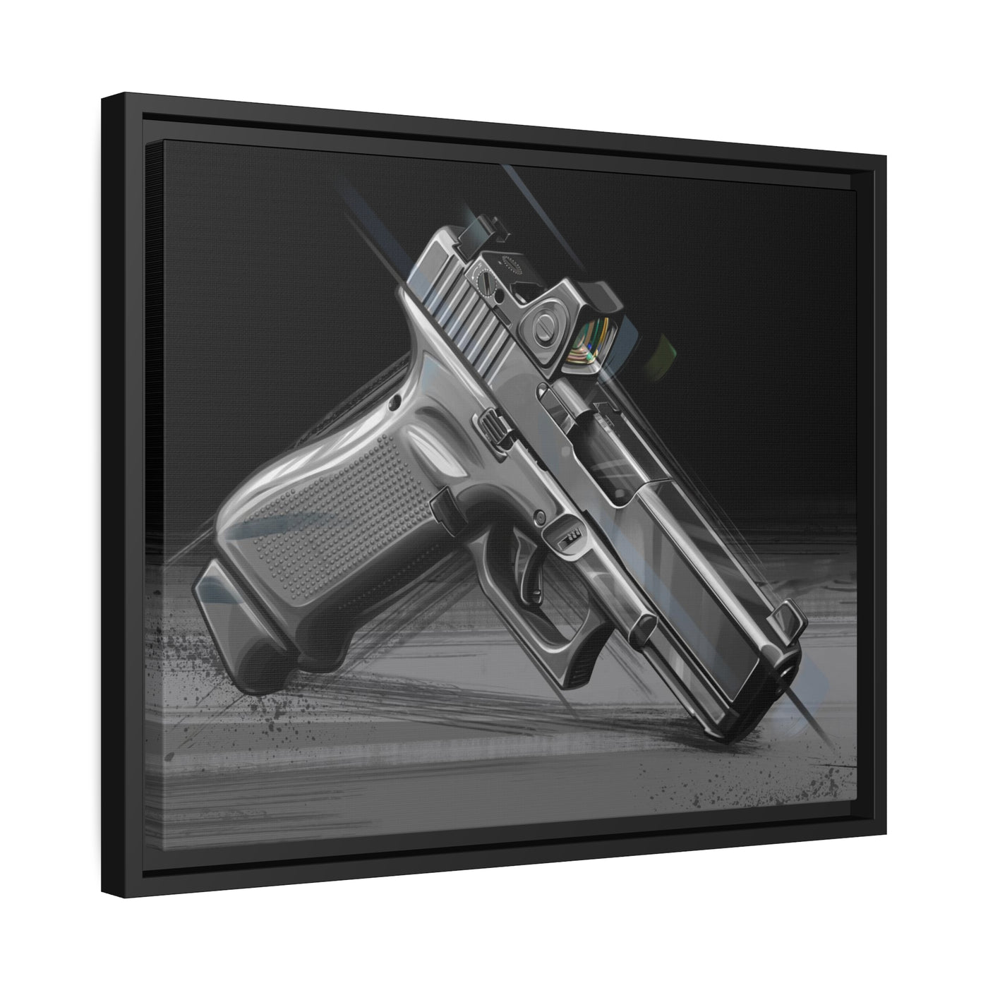 The Last Resort - OG Grey Poly Pistol Painting - Black Framed Wrapped Canvas - Value Collection