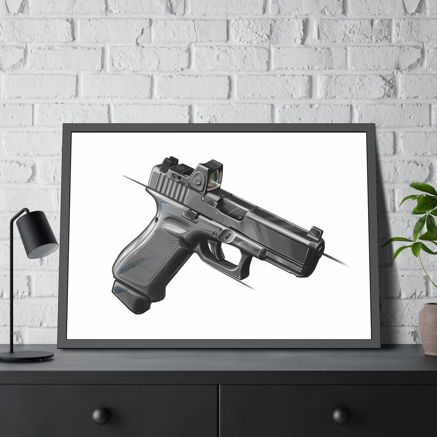 The Last Resort - OG Grey Poly Pistol Painting - Just The Piece - Black Frame - Value Collection